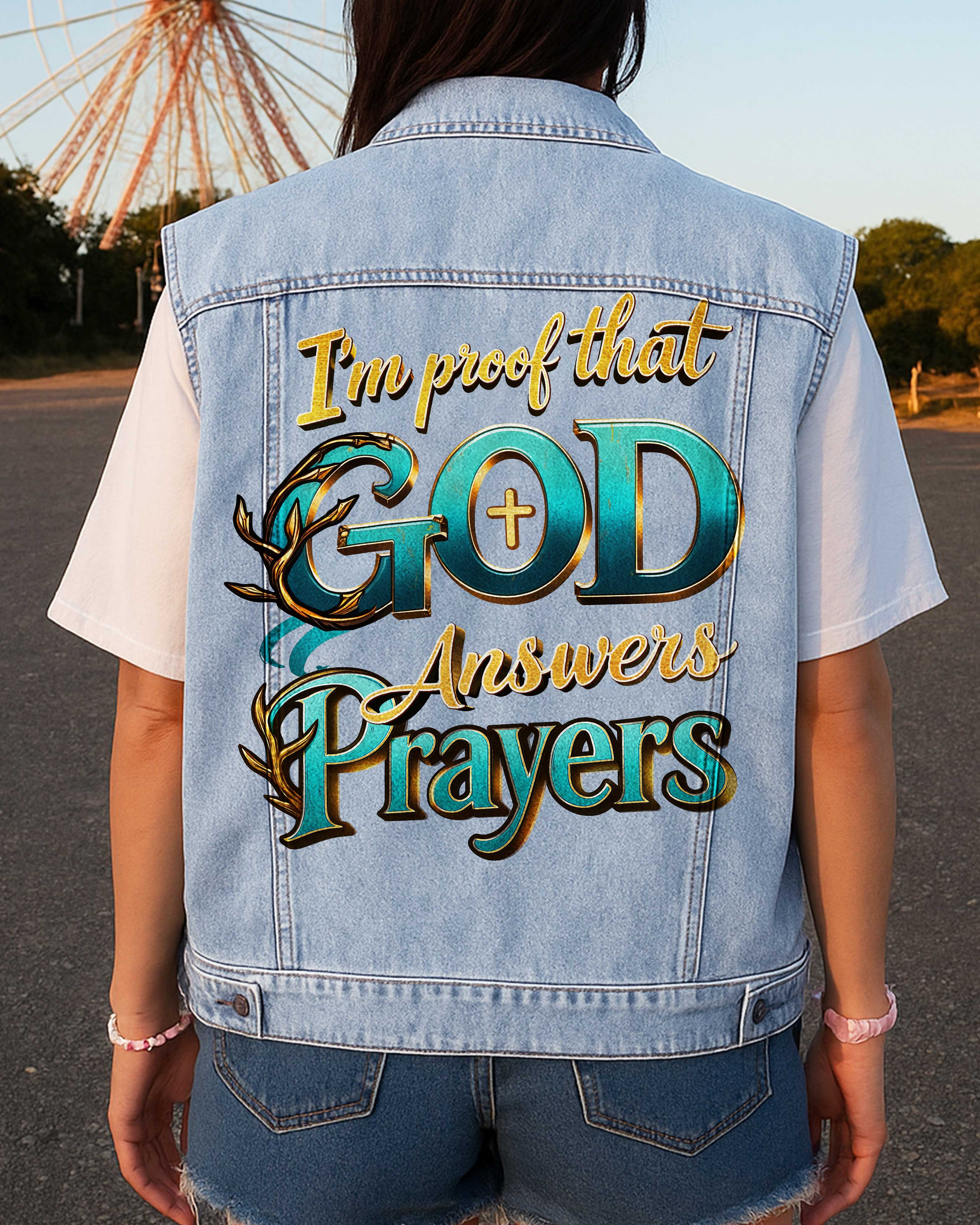 God Answers Prayer Sleeveless Denim Jacket