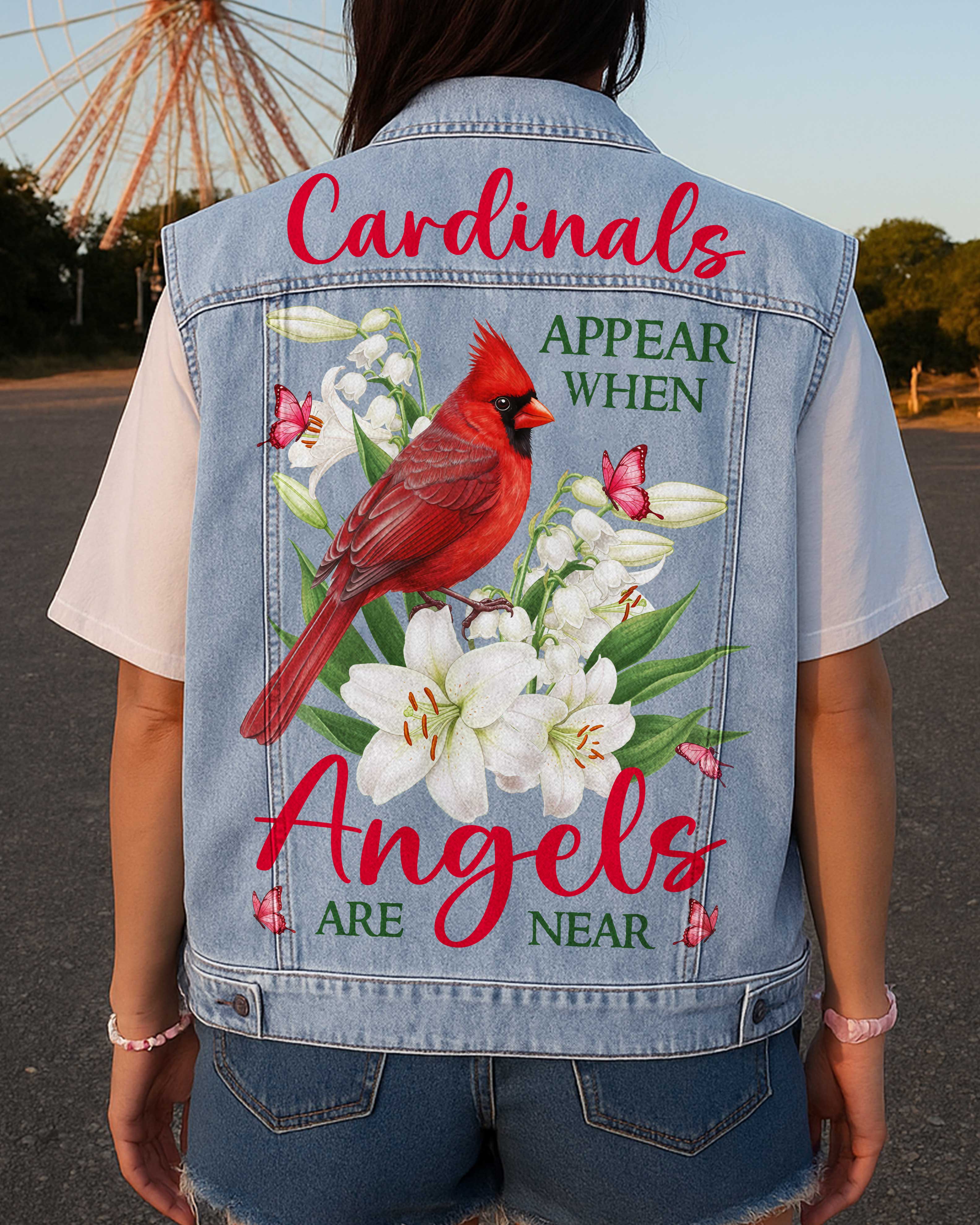 Cardinals Appear When Angels Are Near Sleeveless Denim Jacket