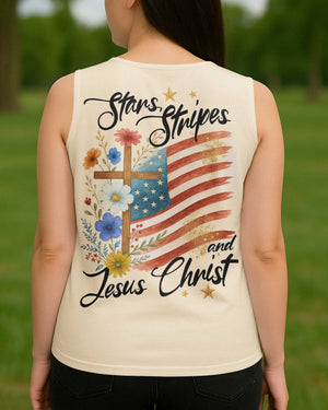 Stars Stripes And Jesus Christ All Over Print V-neck Tank Top