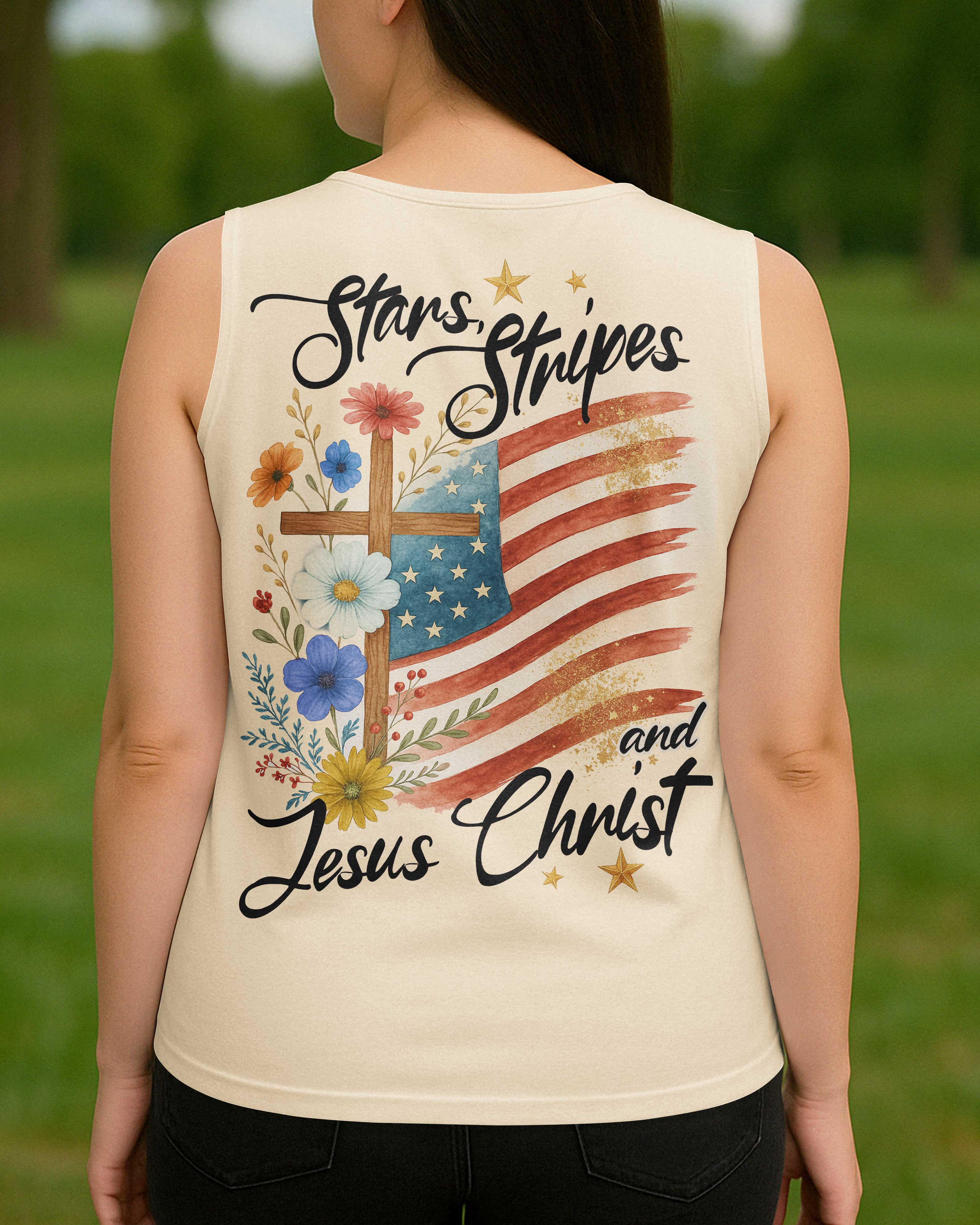Stars Stripes And Jesus Christ All Over Print V-neck Tank Top
