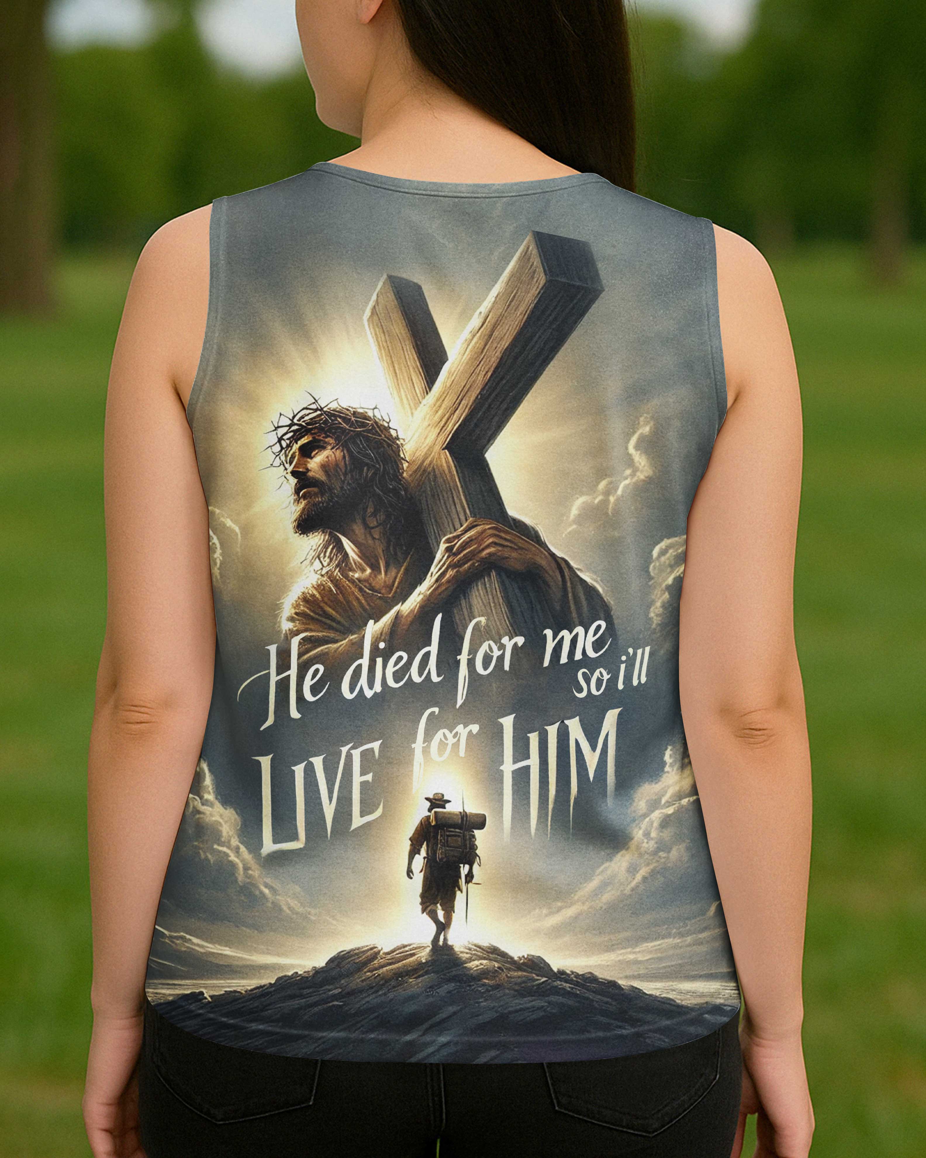 He Died For Me So I'll Live For Him All Over Print V-neck Tank Top