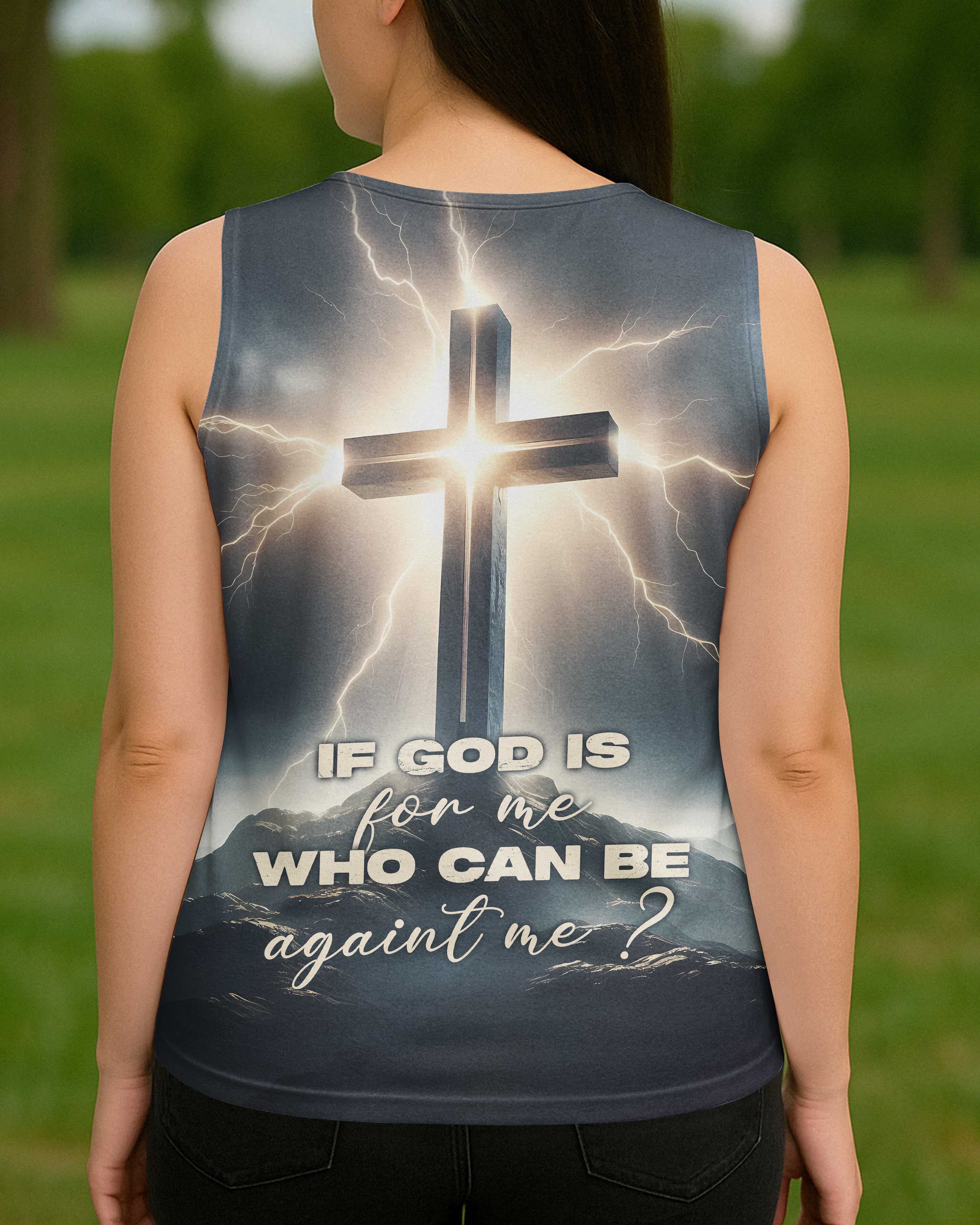 If God Is For Me Who Can Be Against Me? All Over Print V-neck Tank Top