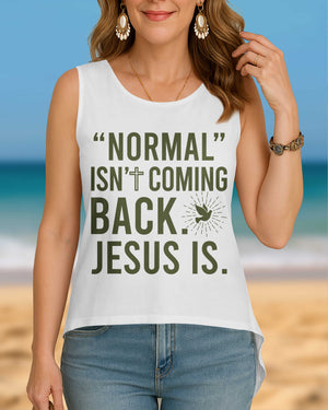 "Normal" Isn't Coming Back Cut Out Wrap Back Tank Top