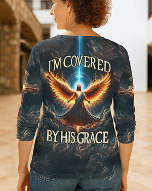 I'm Covered By His Grace All Over Print V-neck Long Sleeves Shirt