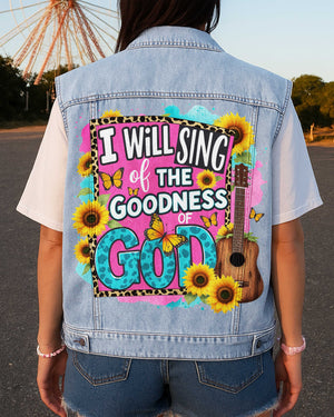 I Will Sing Of The Goodness Of God Sleeveless Denim Jacket