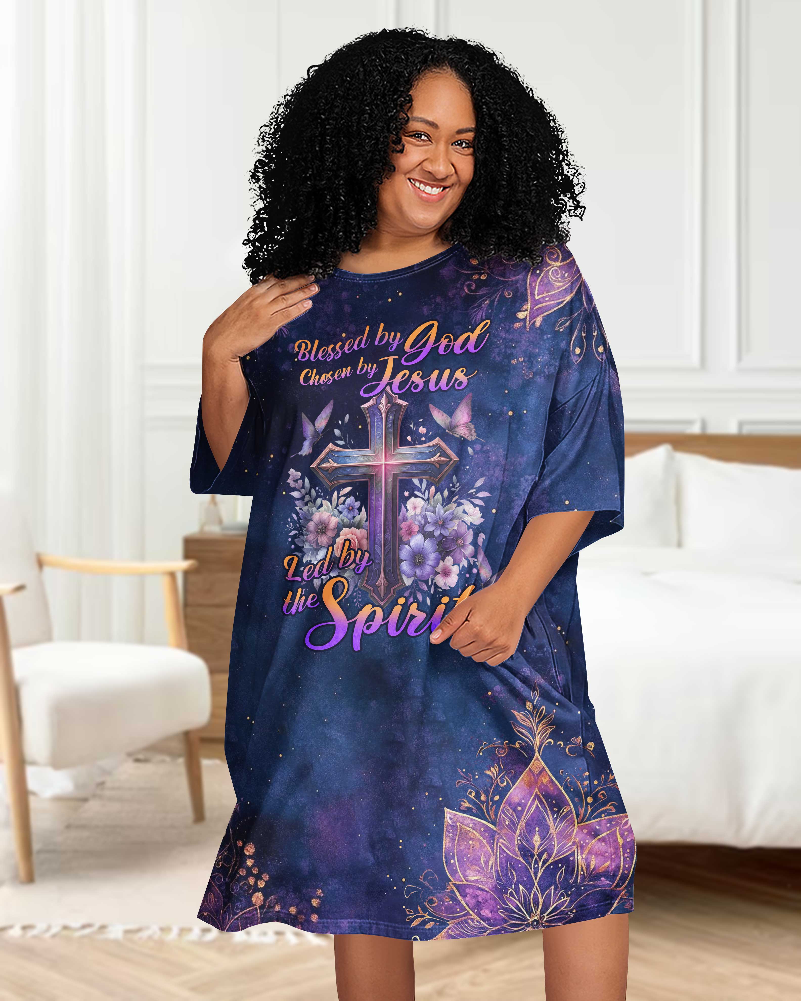 Blessed By God Chosen By Jesus All Over Print Sleep Tee