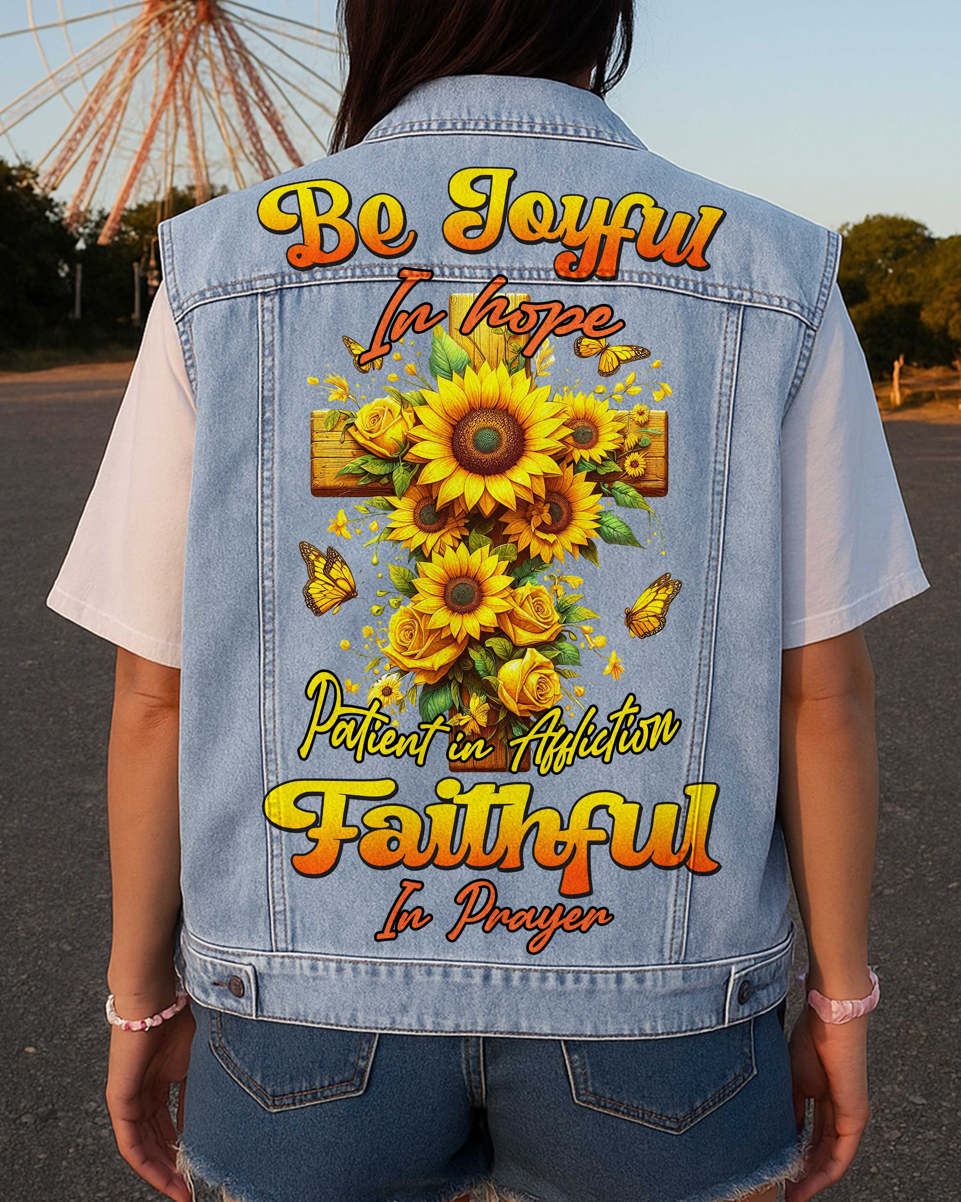 Be Joyful In Hope Sleeveless Denim Jacket