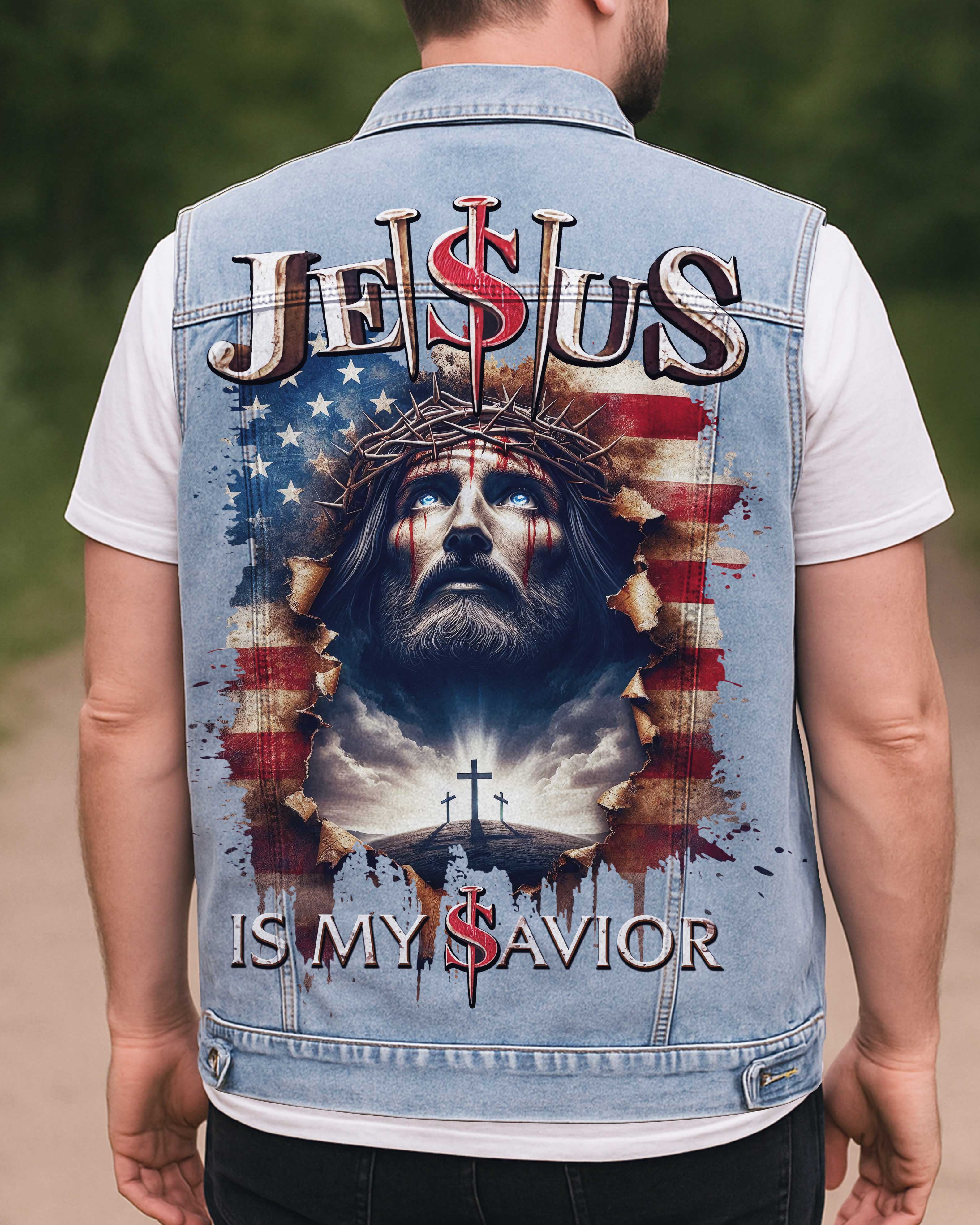 Jesus Is My Savior Sleeveless Denim Jacket