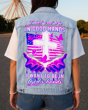 I Want To Be In God's Hands Sleeveless Denim Jacket