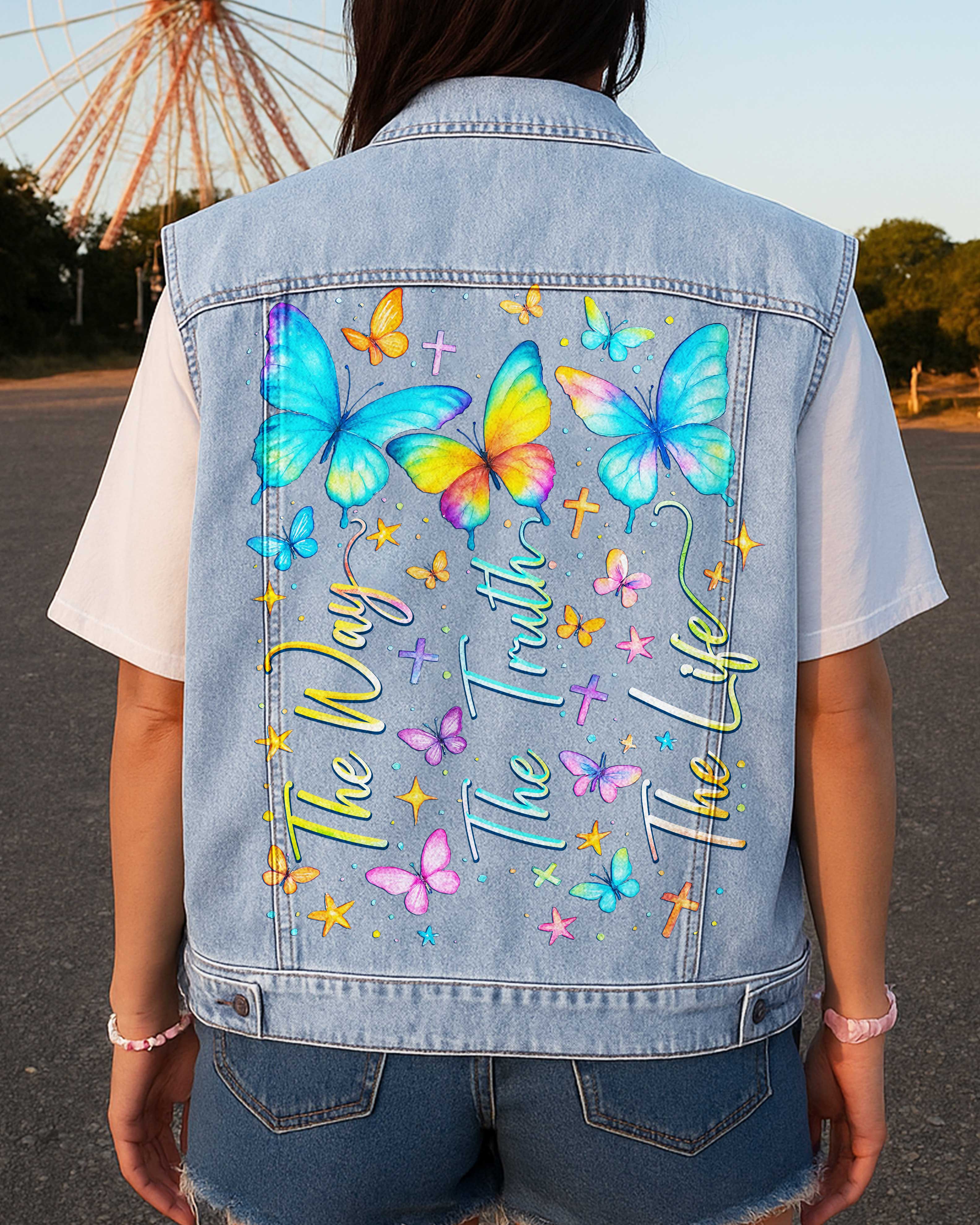 Faith Hope Love Sleeveless Denim Jacket