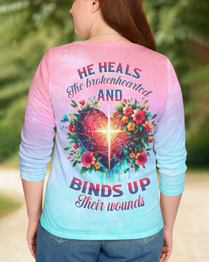 He Heals The Brokenhearted And Binds Up Their Wounds All Over Print V-neck Long Sleeves Shirt
