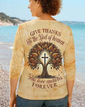 Give Thanks To The God Of Heaven All Over Print V-neck Long Sleeves Shirt