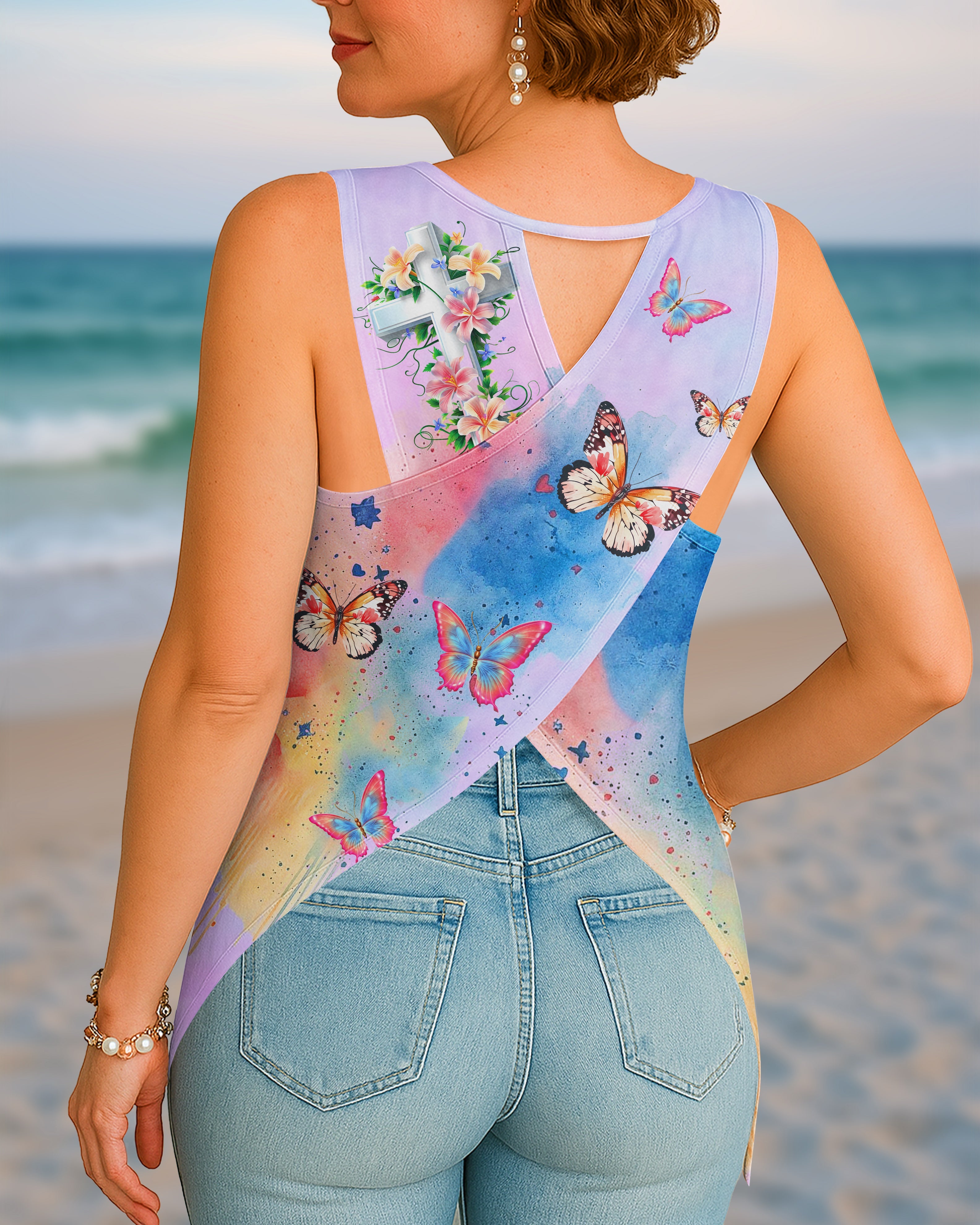 Love One Another All Over Print Cut Out Wrap Back Tank Top