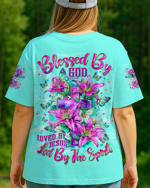 Blessed By God Loved By Jesus Cross Lilies Women's All Over Print Shirt - Tlnt1009253