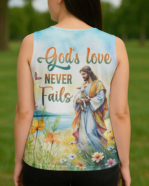 God's Love Never Fails All Over Print V-neck Tank Top