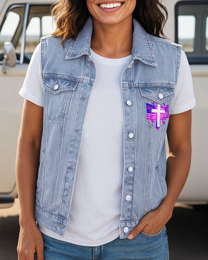 I Want To Be In God's Hands Sleeveless Denim Jacket