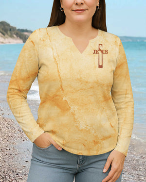 Give Thanks To The God Of Heaven All Over Print V-neck Long Sleeves Shirt