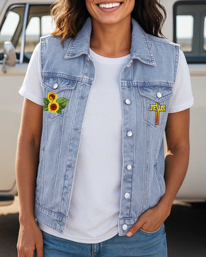 Be Joyful In Hope Sleeveless Denim Jacket