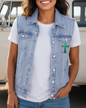 God Answers Prayer Sleeveless Denim Jacket