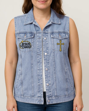 Jesus Christ Is The Same Yesterday Today And Forever Sleeveless Denim Jacket