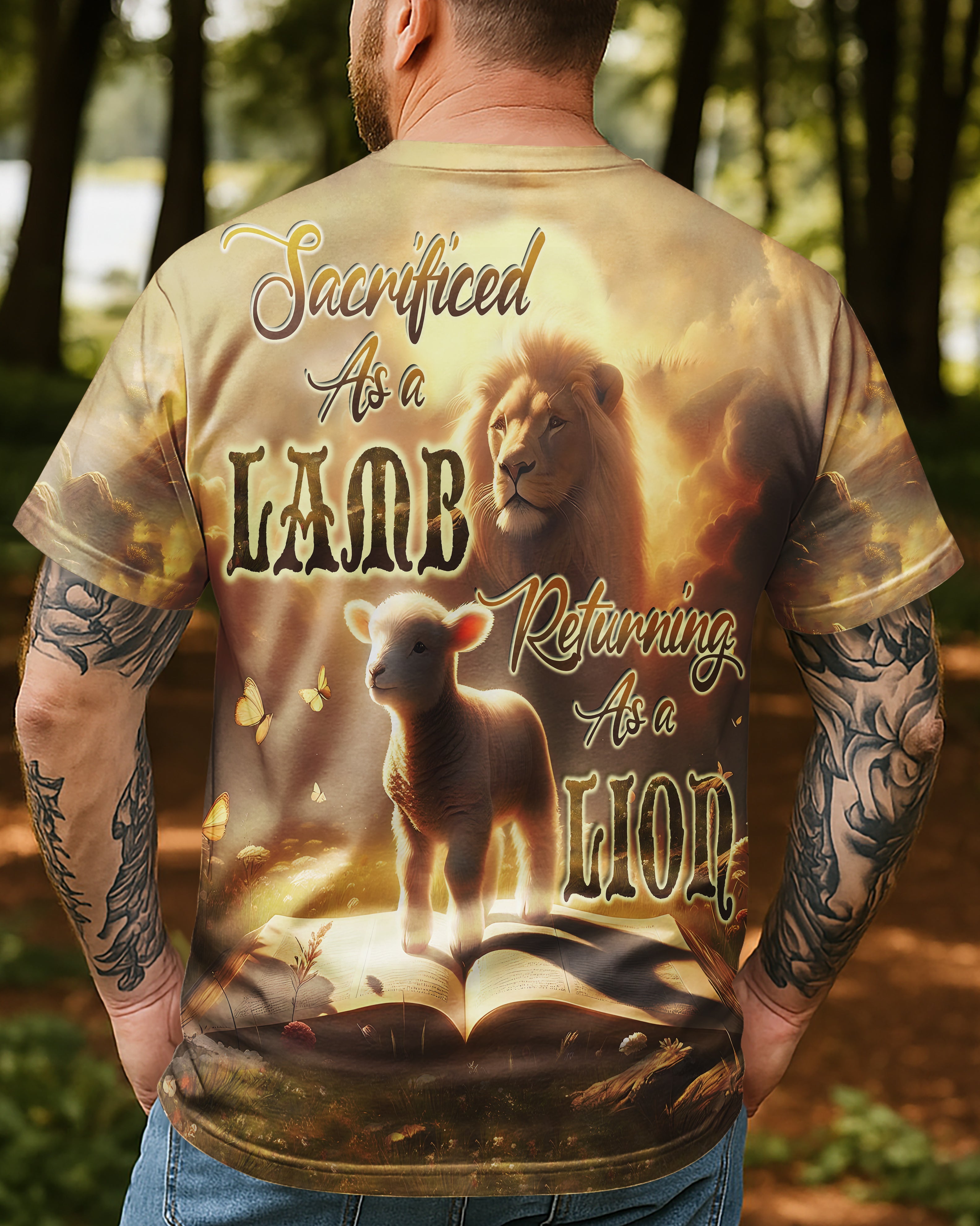 Sacrificed As A Lamb Returning As A Lion All Over Print T-shirt