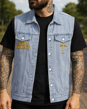 I Would Rather Stand With God Sleeveless Denim Jacket