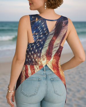 One Nation Under God Cut Out Wrap Back Tank Top