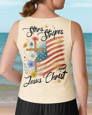 Stars Stripes And Jesus Christ All Over Print V-neck Tank Top