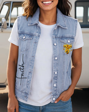 Jesus Take The Wheel Sleeveless Denim Jacket