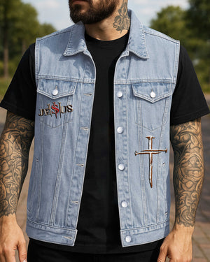 Jesus Is My Savior Sleeveless Denim Jacket