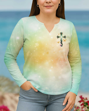 Nothing Can Separate Me From His Love All Over Print V-neck Long Sleeves Shirt