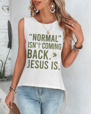 "Normal" Isn't Coming Back Cut Out Wrap Back Tank Top