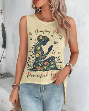 A Praying Mom is a Powerful Force Cut Out Wrap Back Tank Top