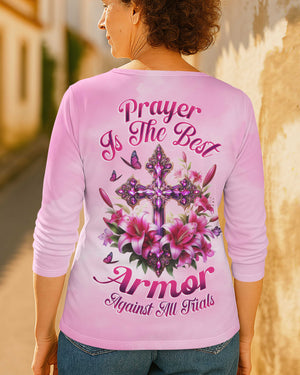 Prayer Is The Best Armor Against All Trials All Over Print V-neck Long Sleeves Shirt