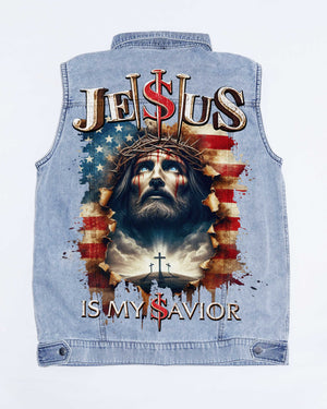 Jesus Is My Savior Sleeveless Denim Jacket