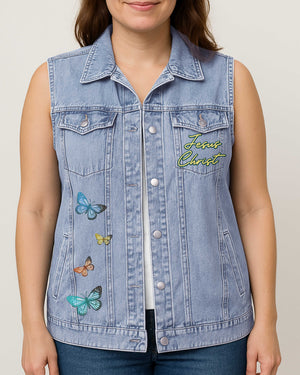 Be Strong And Courageous Sleeveless Denim Jacket