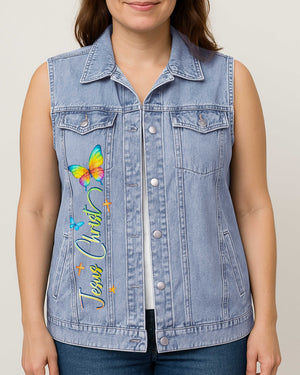 Faith Hope Love Sleeveless Denim Jacket