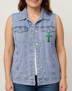 God Answers Prayer Sleeveless Denim Jacket
