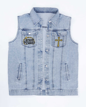 Jesus Christ Is The Same Yesterday Today And Forever Sleeveless Denim Jacket