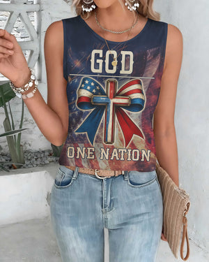 One Nation Under God Cut Out Wrap Back Tank Top
