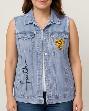 Jesus Take The Wheel Sleeveless Denim Jacket