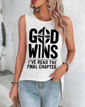 God Wins Cut Out Wrap Back Tank Top