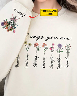 God Says You Are Sweatshirt, Custom Name Bible Verse, Floral Christian Gift, Personalized Bible Sweater