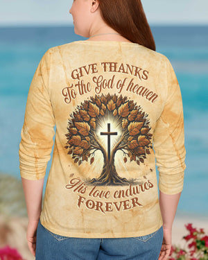 Give Thanks To The God Of Heaven All Over Print V-neck Long Sleeves Shirt