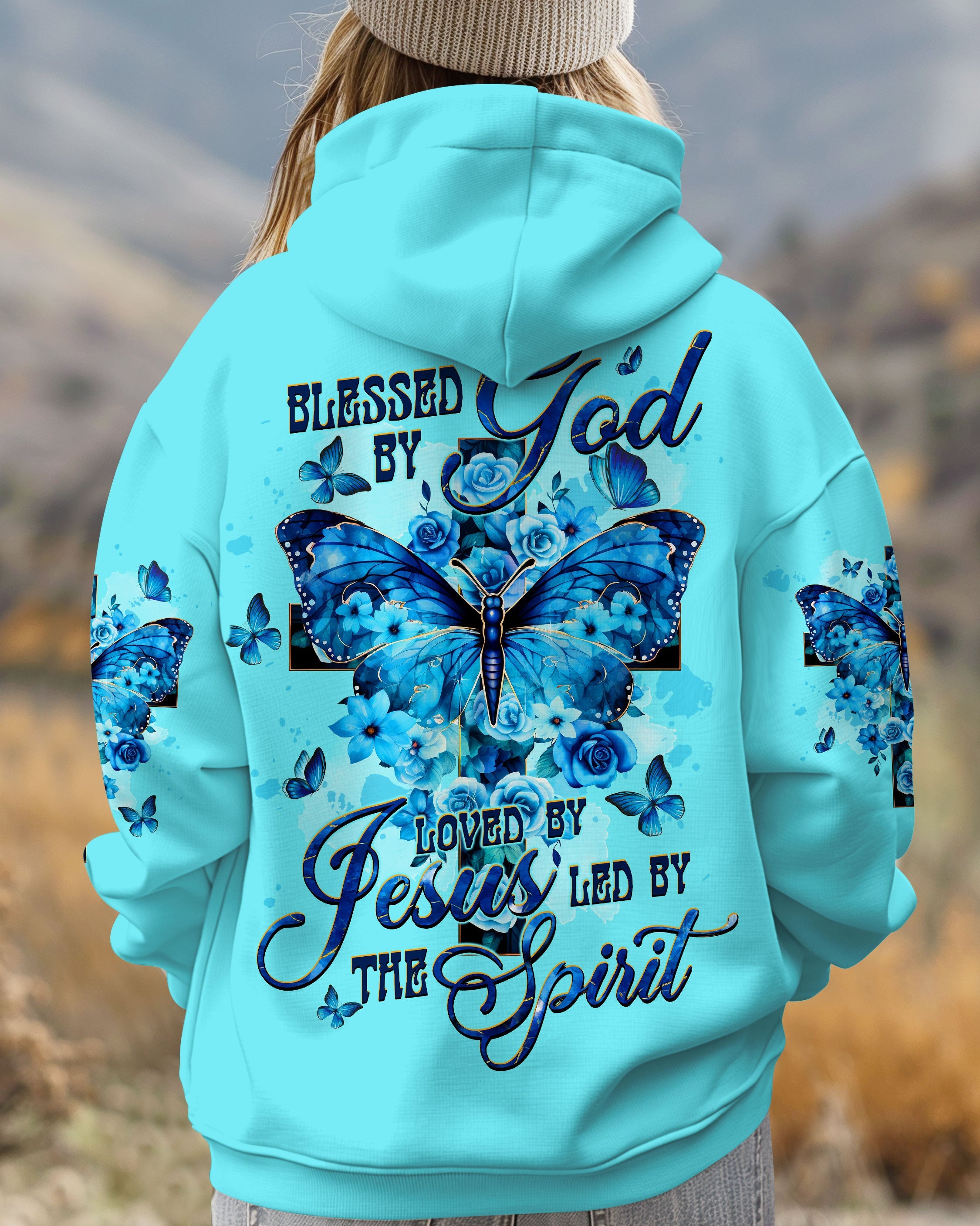 Blessed By God Loved By Jesus Cross Butterfly Women's All Over Print Shirt - Tltw1309251
