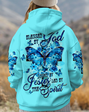 Blessed By God Loved By Jesus Cross Butterfly Women's All Over Print Shirt - Tltw1309251