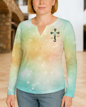 Nothing Can Separate Me From His Love All Over Print V-neck Long Sleeves Shirt