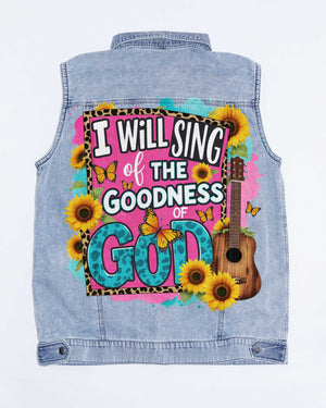 I Will Sing Of The Goodness Of God Sleeveless Denim Jacket
