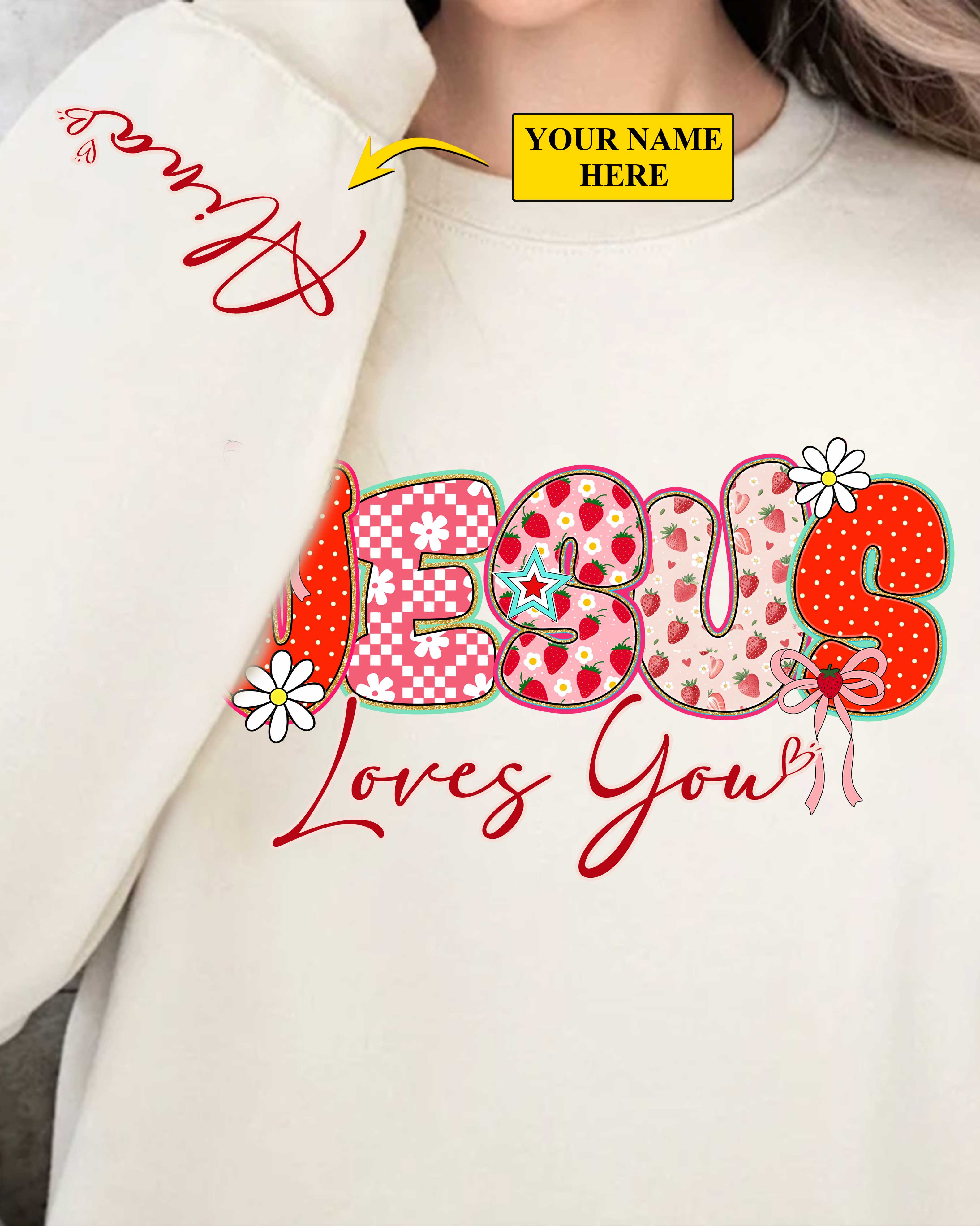 Jesus Loves You Sweater Gift, Summer Strawberry, Christian Gift, Bible Verse Sweater