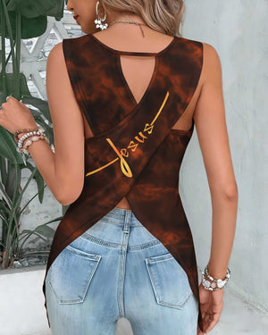 Be Still Before The Lord Cut Out Wrap Back Tank Top